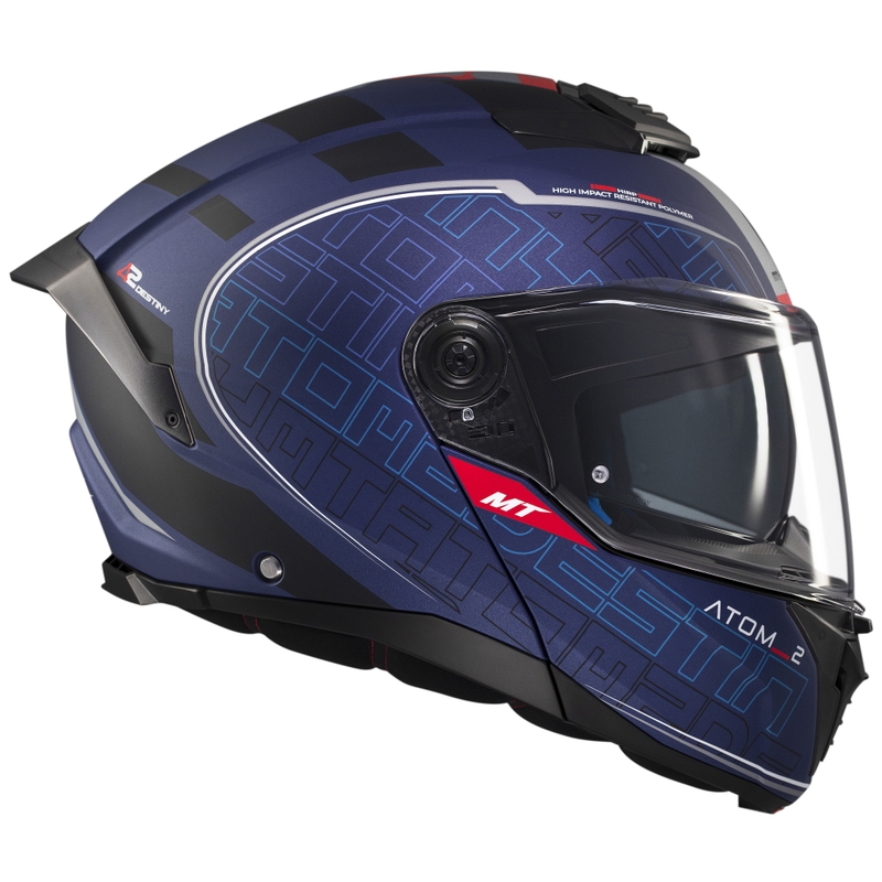Casco de moto abatible MT Atom 2 SV Destiny azul mate-negro
