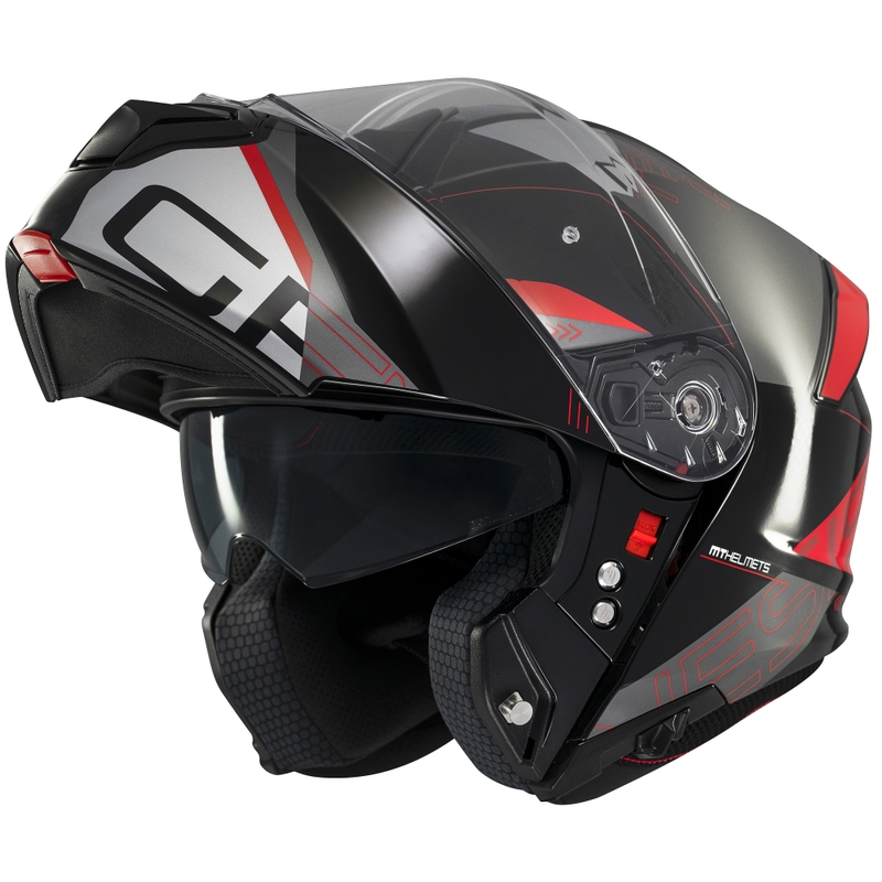 Casco de moto abatible MT Genesis SV Atempo negro-gris-rojo