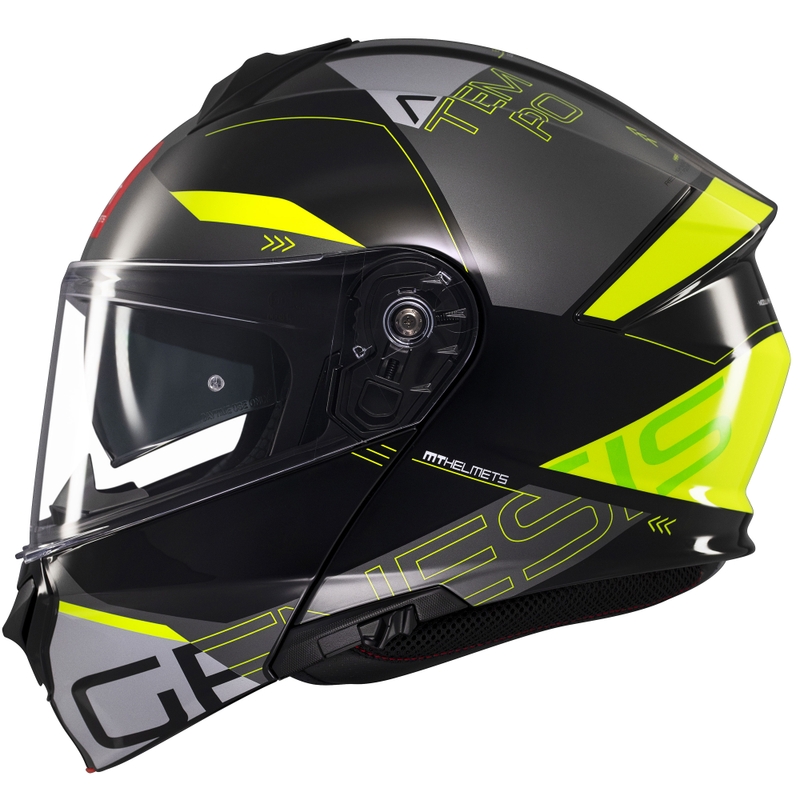 Casco de moto abatible MT Genesis SV Atempo negro-gris-amarillo fluo