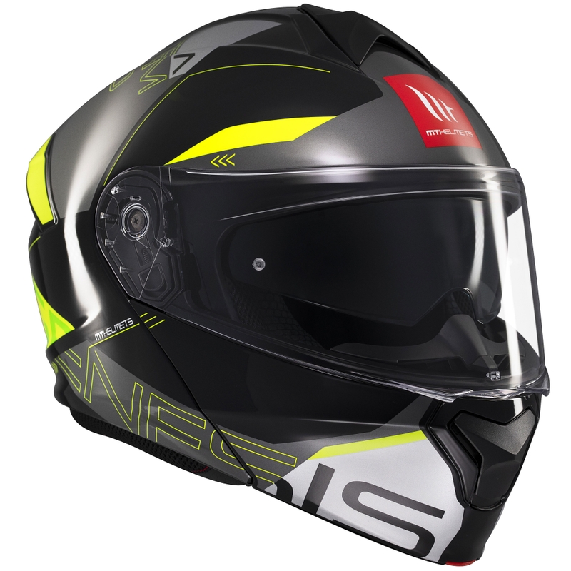 Casco de moto abatible MT Genesis SV Atempo negro-gris-amarillo fluo