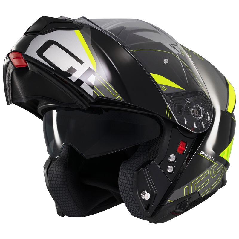 Casco de moto abatible MT Genesis SV Atempo negro-gris-amarillo fluo