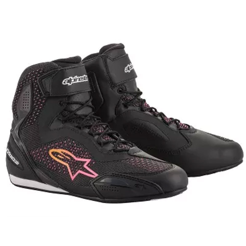 Botas de moto Alpinestars Stella Faster 3 Rideknit para mujer, color negro, amarillo y rosa