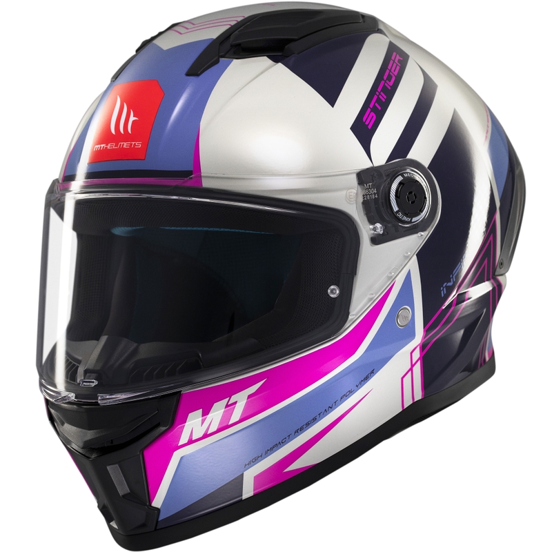 Casco de moto integral MT Stinger 2 Tron gris-morado-rosa