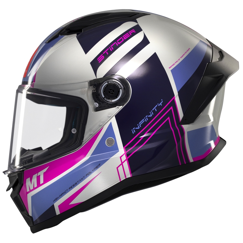 Casco de moto integral MT Stinger 2 Tron gris-morado-rosa