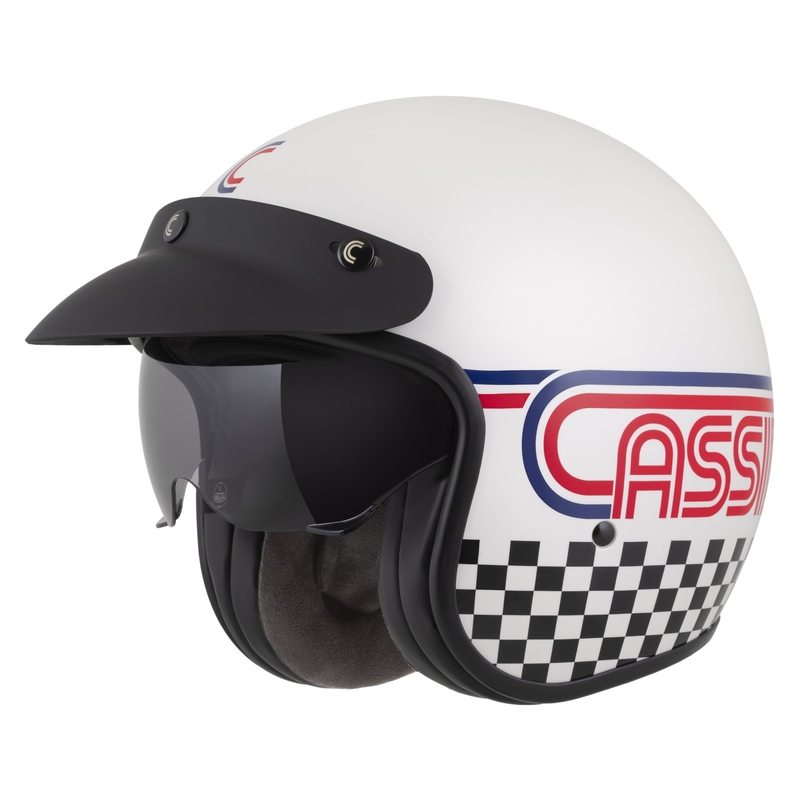 Casco de moto abierto Cassida Oxygen 2.0 Rondo en blanco perla, rojo, azul y negro.
