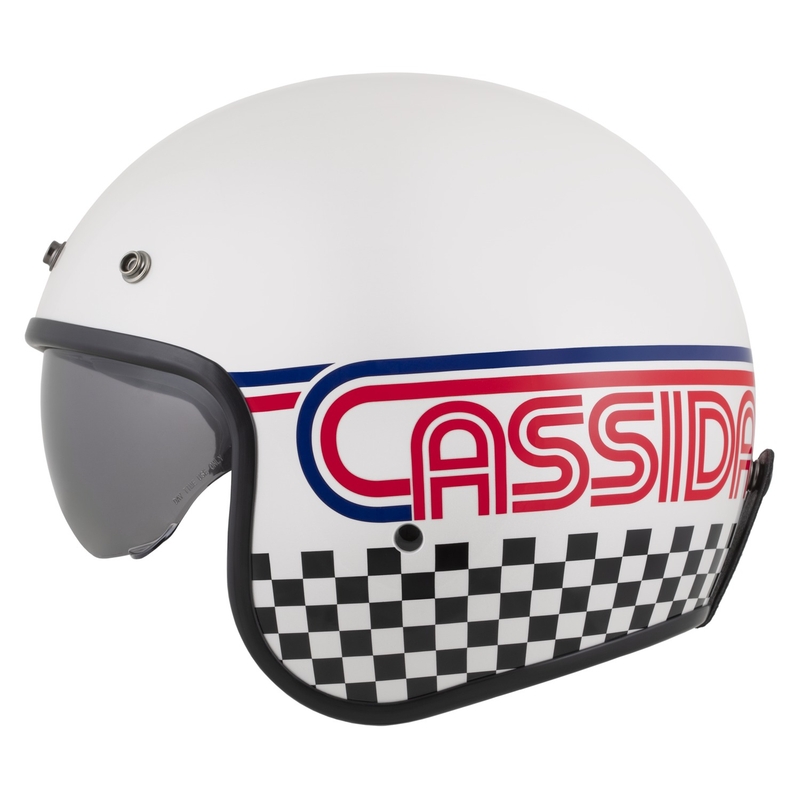 Casco de moto abierto Cassida Oxygen 2.0 Rondo en blanco perla, rojo, azul y negro.