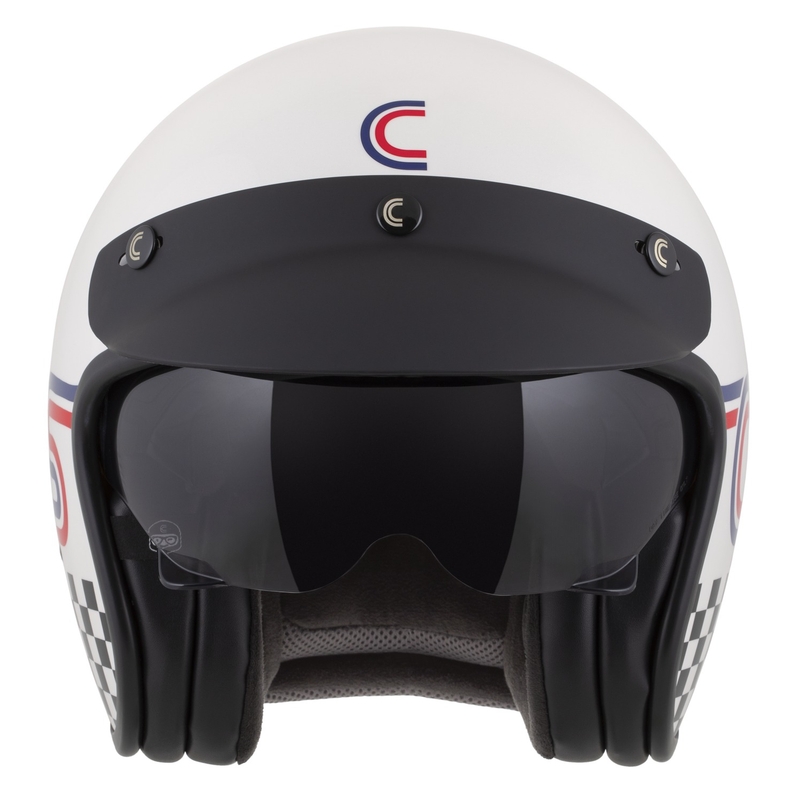 Casco de moto abierto Cassida Oxygen 2.0 Rondo en blanco perla, rojo, azul y negro.