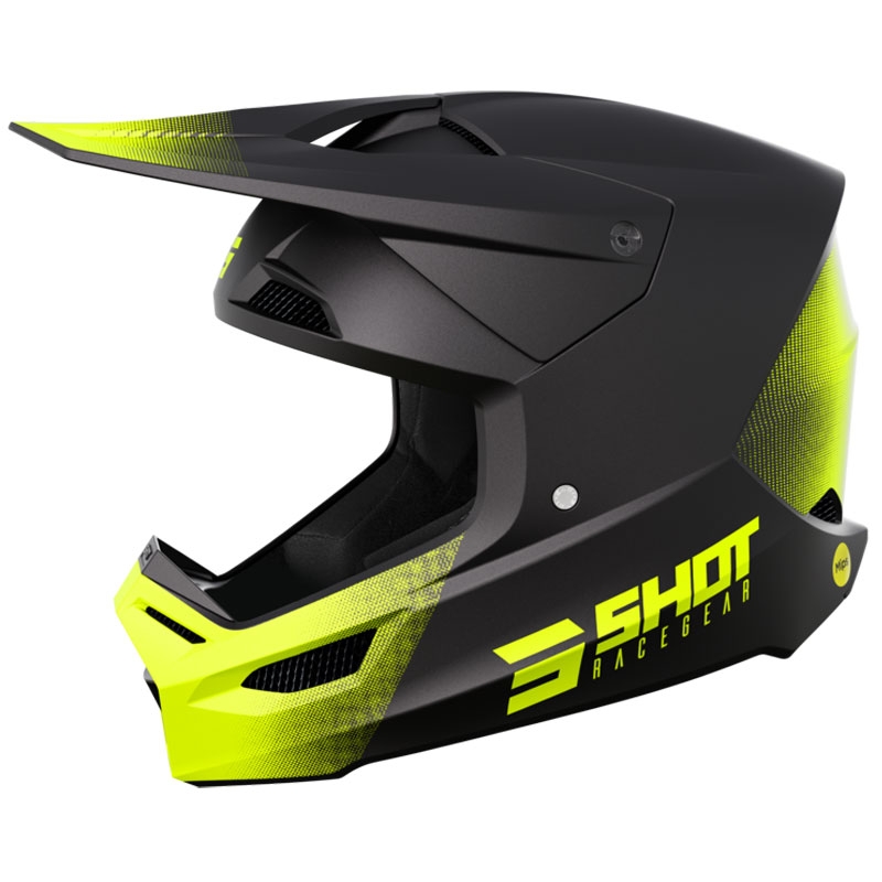 Casco de motocross Shot Race Raw negro-amarillo fluo mate liquidación