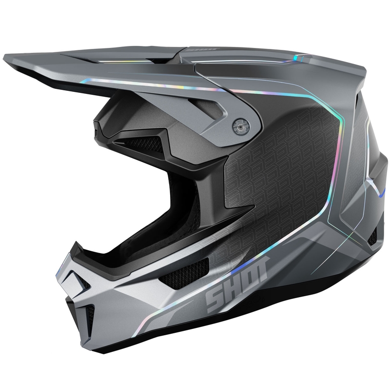 Casco de motocross Shot Lite Challenger gris perla holográfico