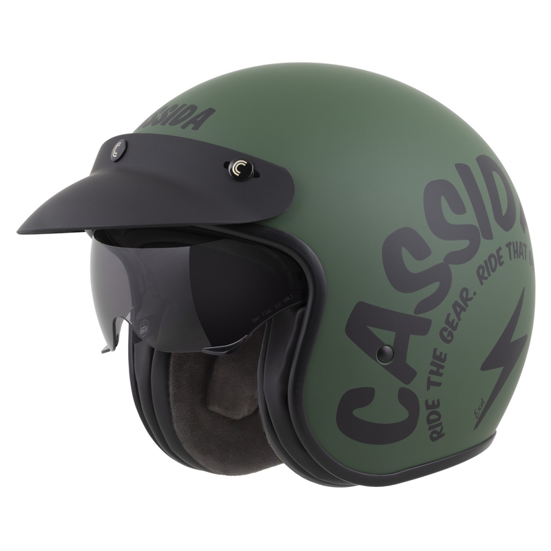 Casco abierto de moto Cassida Oxygen 2.0 Gear verde mate y negro