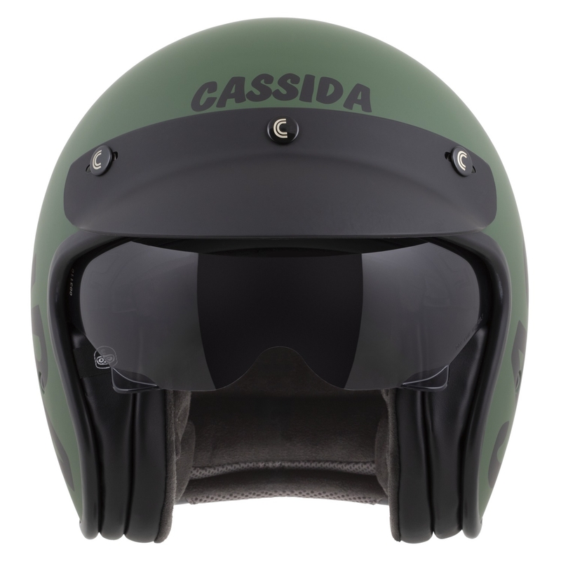 Casco abierto de moto Cassida Oxygen 2.0 Gear verde mate y negro