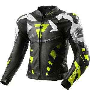 Chaqueta de moto de cuero Rebelhorn Inferno negro-amarillo fluo