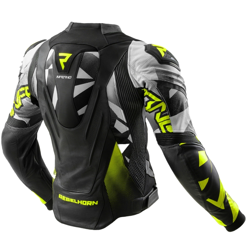 Chaqueta de moto de cuero Rebelhorn Inferno negro-amarillo fluo