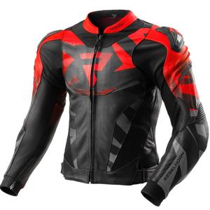 Chaqueta de moto de cuero Rebelhorn Inferno negro-rojo fluo