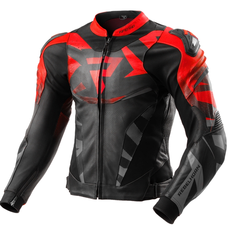 Chaqueta de moto de cuero Rebelhorn Inferno negra-rojo flúor