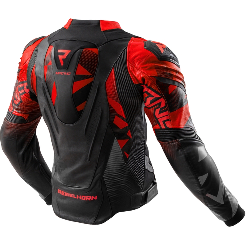 Chaqueta de moto de cuero Rebelhorn Inferno negra-rojo flúor