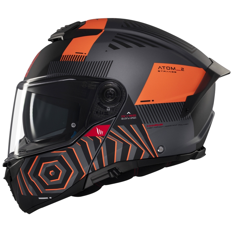 Casco de moto abatible MT Atom 2 SV Strange gris-negro-naranja