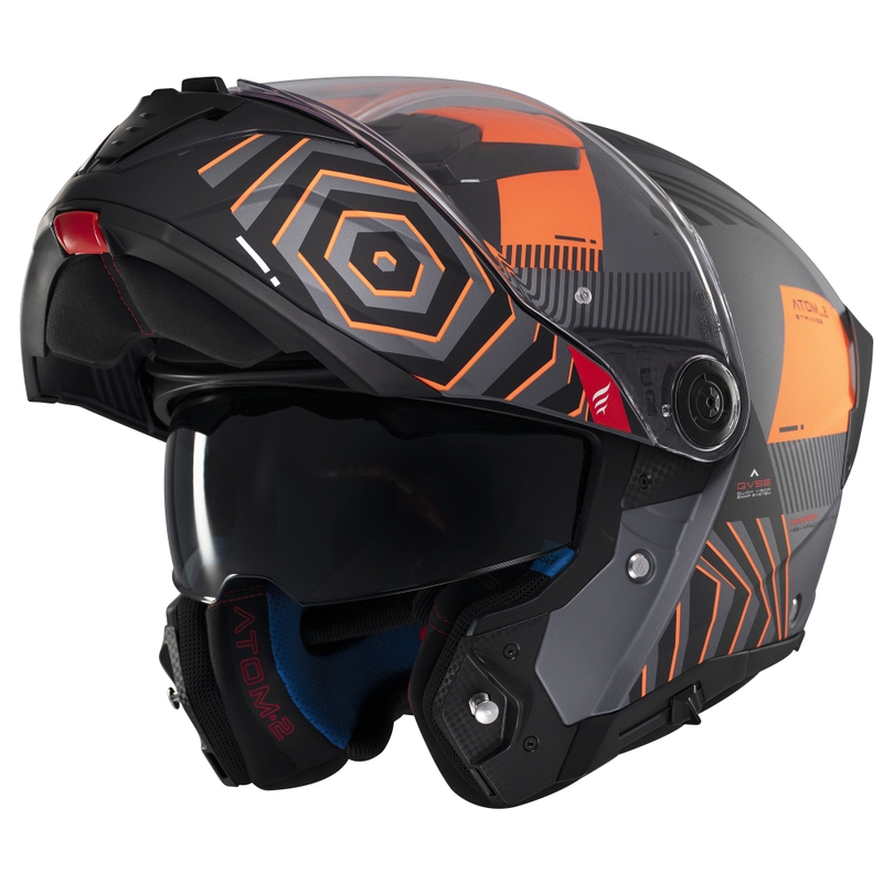 Casco de moto abatible MT Atom 2 SV Strange gris-negro-naranja