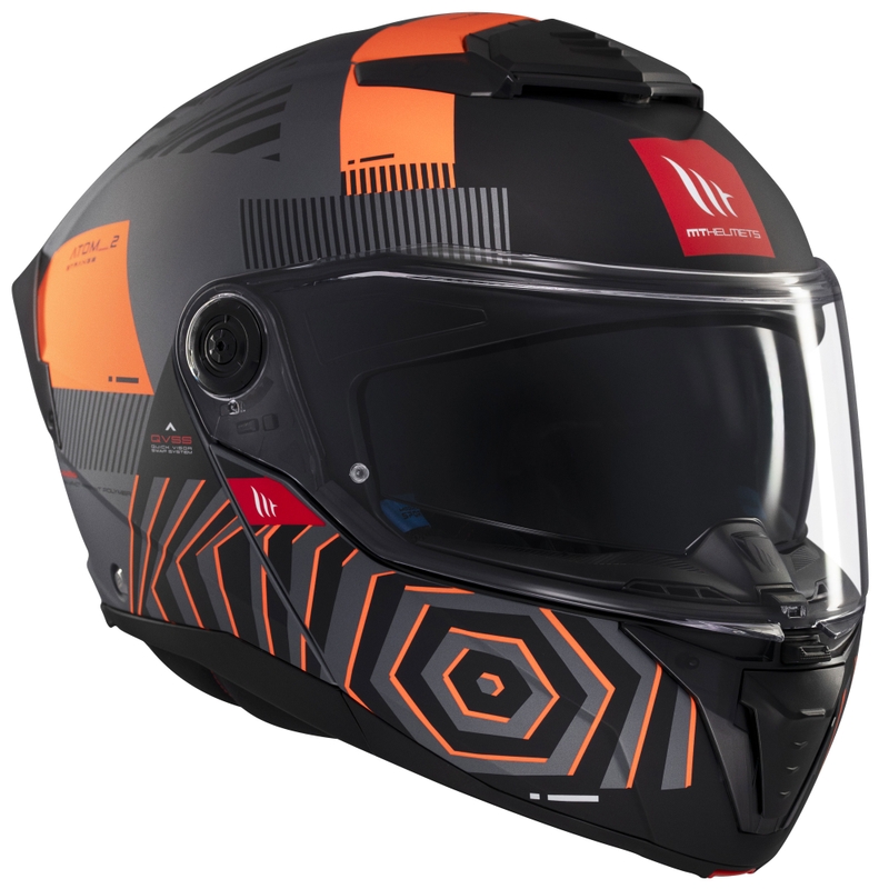 Casco de moto abatible MT Atom 2 SV Strange gris-negro-naranja