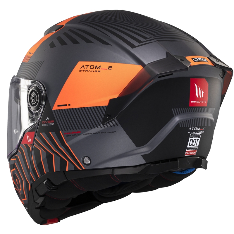 Casco de moto abatible MT Atom 2 SV Strange gris-negro-naranja