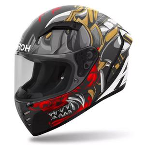 Casco integral de moto Airoh Connor Samurai en negro mate, rojo, marrón y gris.