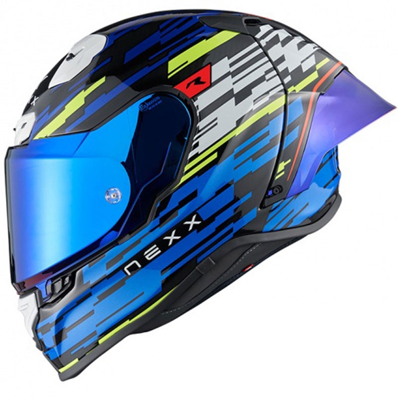 Casco integral de moto Nexx X.R3R Glitch Racer azul-amarillo fluo liquidación
