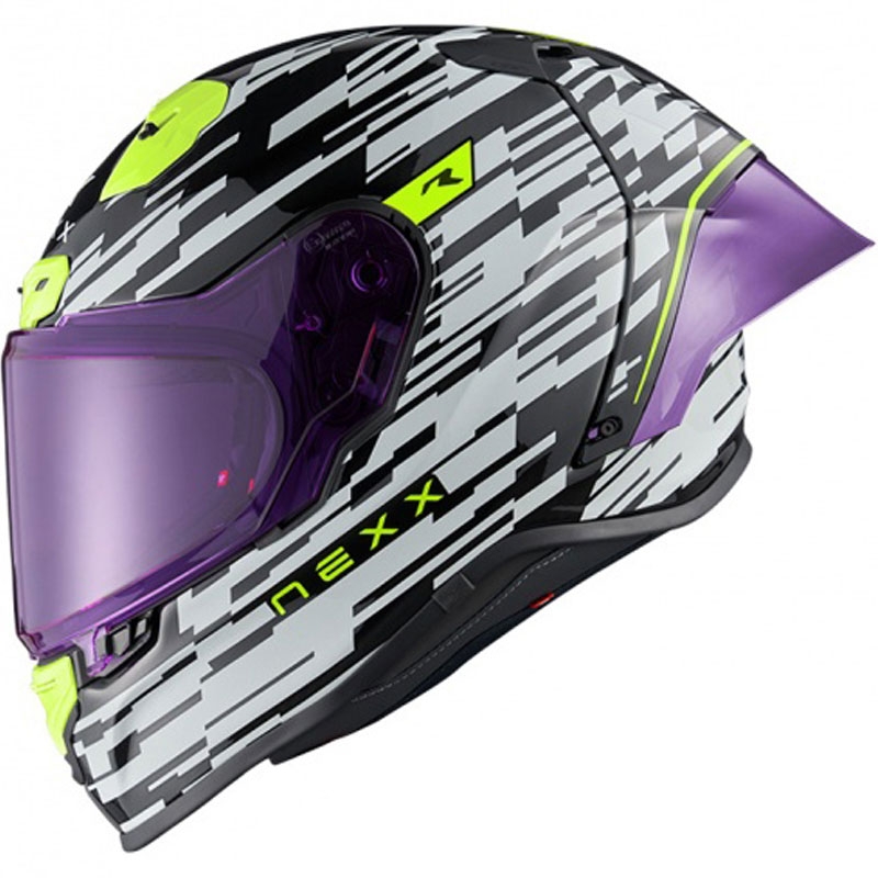 Casco integral de moto Nexx X.R3R Glitch Racer blanco-amarillo fluo liquidación
