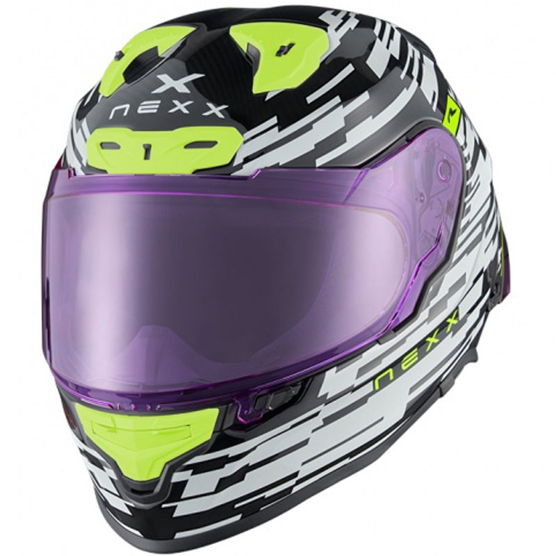 Casco integral de moto Nexx X.R3R Glitch Racer blanco-amarillo fluo liquidación