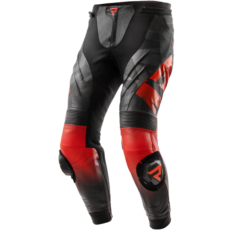 Pantalón moto de cuero Rebelhorn Inferno negro-rojo fluo