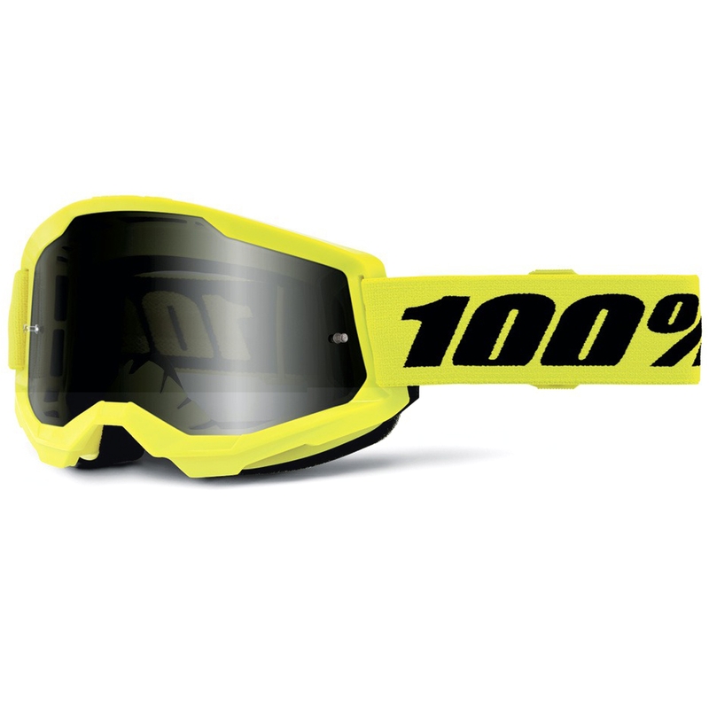 Gafas de motocross 100% STRATA 2 color amarillo arena con doble lente de plexiglás ahumado.