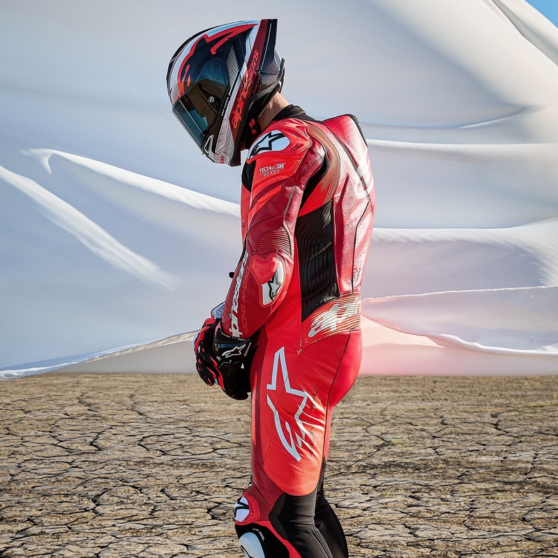 Mono de moto de cuero de una pieza Alpinestars GP Plus V4 Sprint, compatible con Tech-Air, rojo fluorescente, rojo, blanco y negro