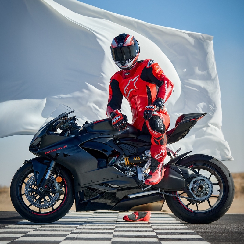Mono de moto de cuero de una pieza Alpinestars GP Plus V4 Sprint, compatible con Tech-Air, rojo fluorescente, rojo, blanco y negro