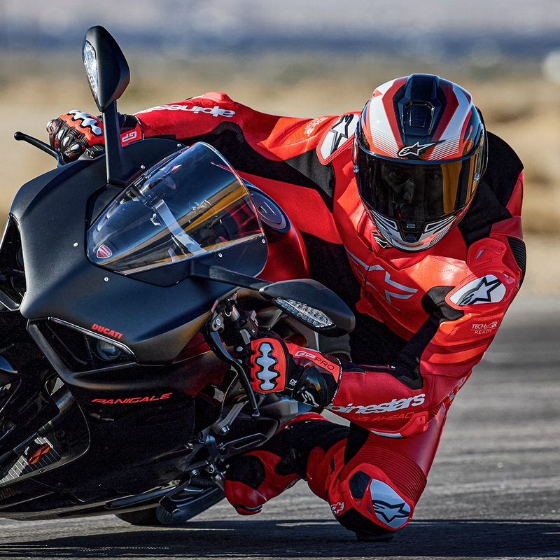 Mono de moto de cuero de una pieza Alpinestars GP Plus V4 Sprint, compatible con Tech-Air, rojo fluorescente, rojo, blanco y negro