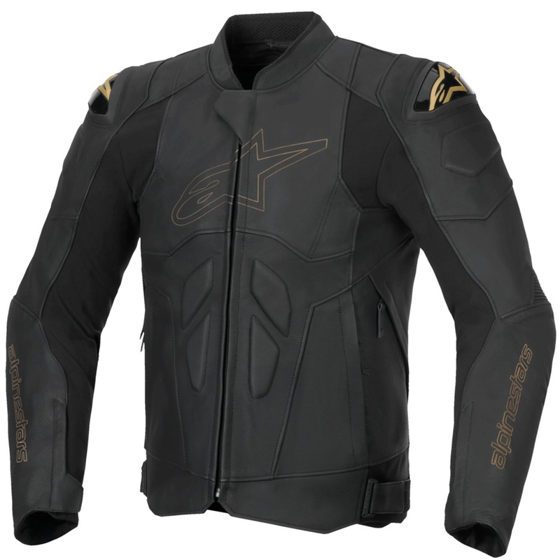 Chaqueta de moto de cuero Alpinestars Dusk en negro y dorado