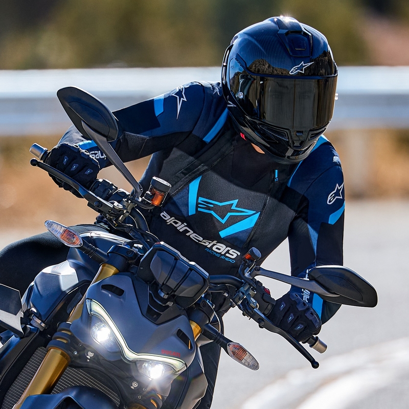Chaqueta de moto Alpinestars T-Stunt Air negra, azul y azul claro