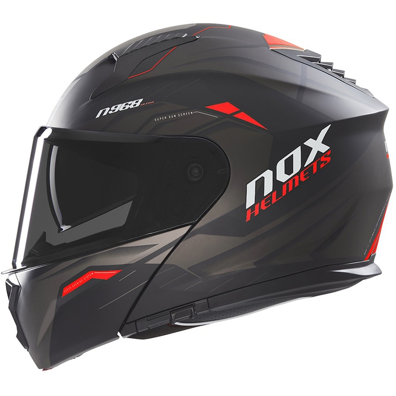 Casco de moto abatible NOX N968 Ultra negro mate-rojo