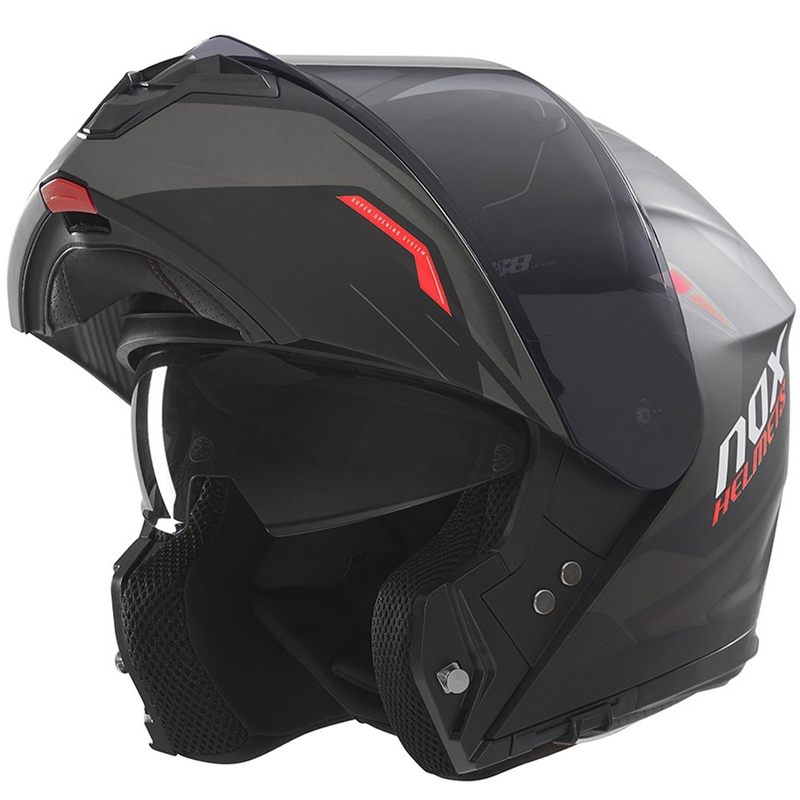 Casco de moto abatible NOX N968 Ultra negro mate-rojo