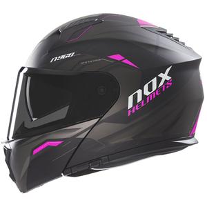 Casco de moto abatible NOX N968 Ultra negro mate-rosa