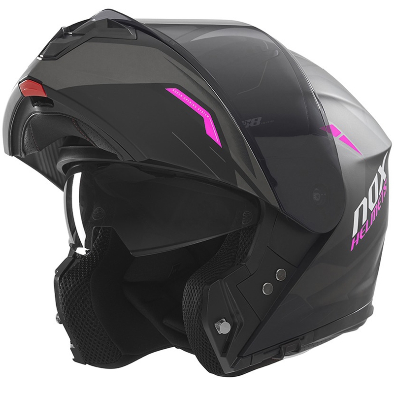 Casco de moto abatible NOX N968 Ultra negro mate-rosa
