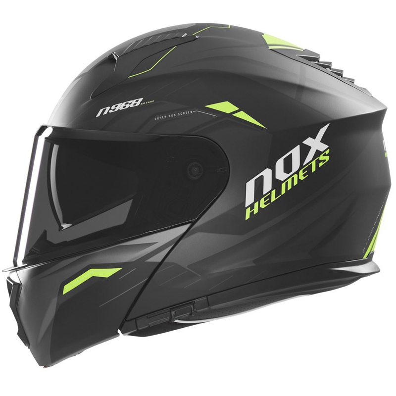 Casco de moto abatible NOX N968 Ultra negro mate-amarillo fluo
