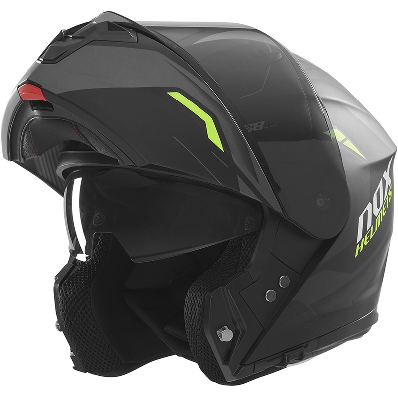 Casco de moto abatible NOX N968 Ultra negro mate-amarillo fluo