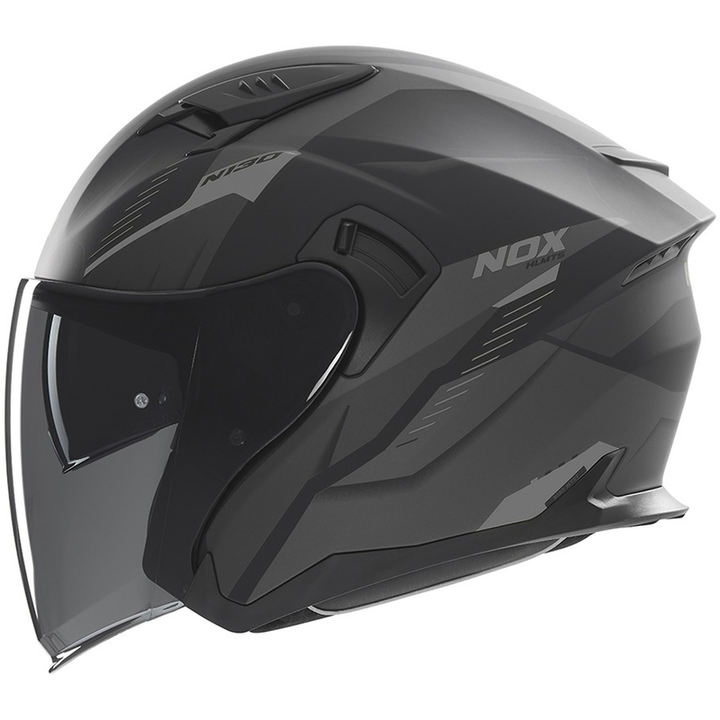 Casco de moto jet NOX N130 Myst negro mate-plata