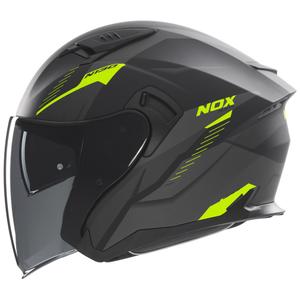 Casco de moto jet NOX N130 Myst negro mate-amarillo fluo