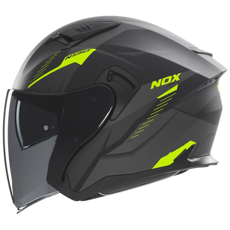 Casco de moto jet NOX N130 Myst negro mate-amarillo fluo