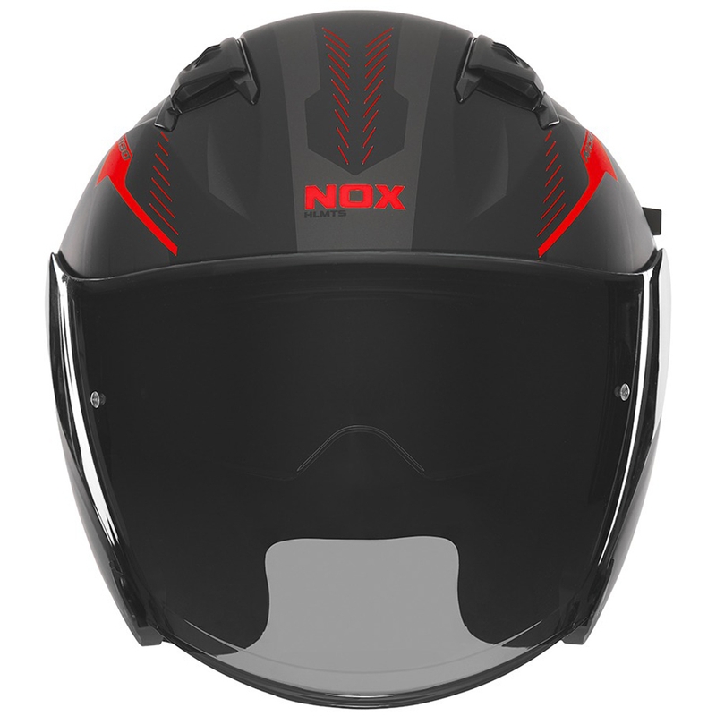 Casco de moto jet NOX N130 Myst negro mate-rojo