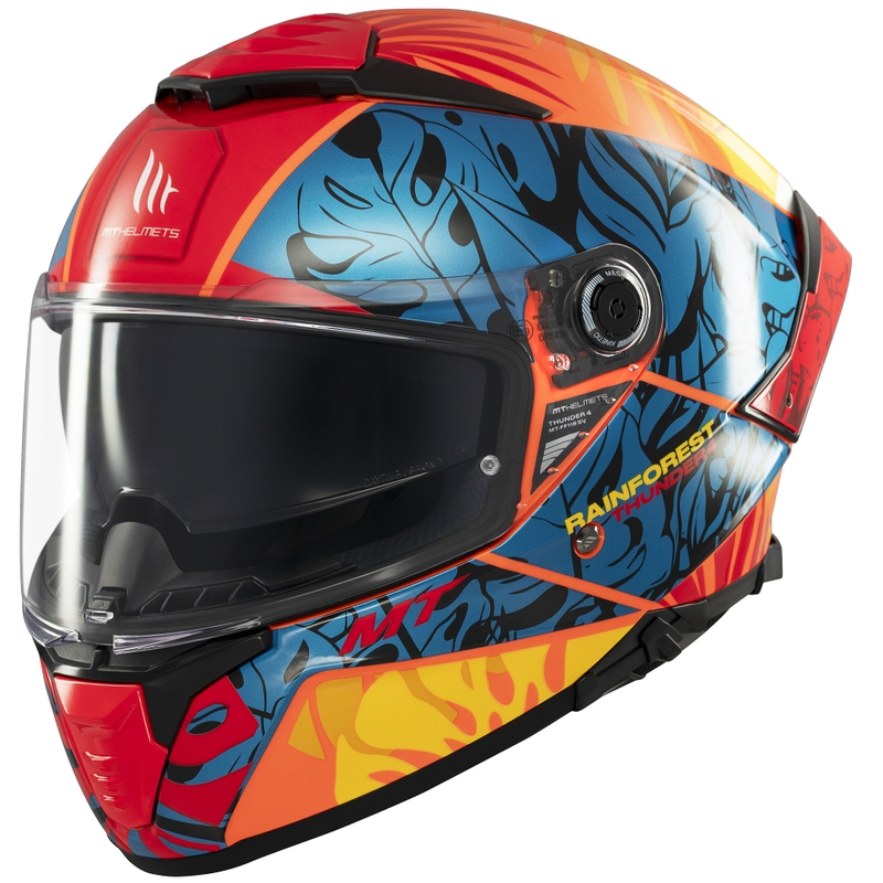 Casco integral de moto MT Thunder 4 SV color azul-naranja selva tropical