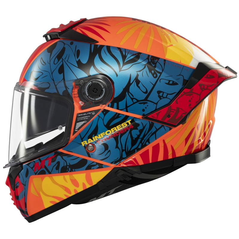 Casco integral de moto MT Thunder 4 SV color azul-naranja selva tropical