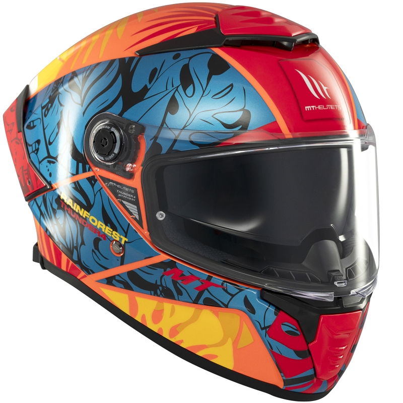 Casco integral de moto MT Thunder 4 SV color azul-naranja selva tropical