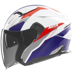 Casco de moto jet NOX N130 Myst blanco-azul-rojo