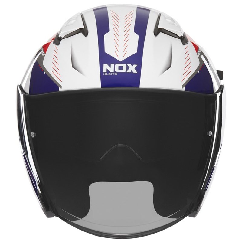 Casco de moto jet NOX N130 Myst blanco-azul-rojo